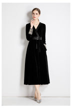 Fall Winter Long Sleeve V-Neck A-Line Midi Dress