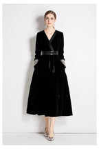 Fall Winter Long Sleeve V-Neck A-Line Midi Dress