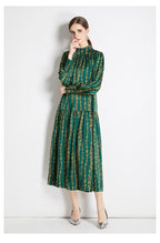 Spring Fall Belted Long-Sleeve A-Line Midi Dress