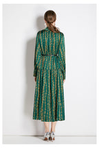 Spring Fall Belted Long-Sleeve A-Line Midi Dress