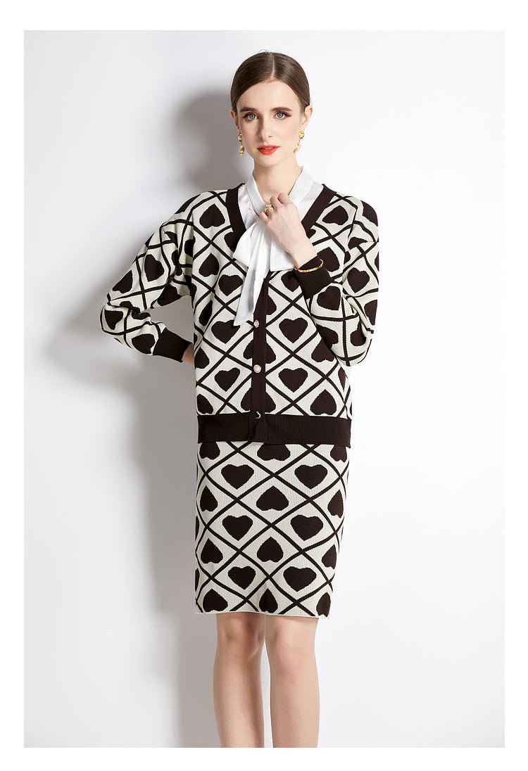 Women's Tie Neck Sleeve Dress Two-Piece Set