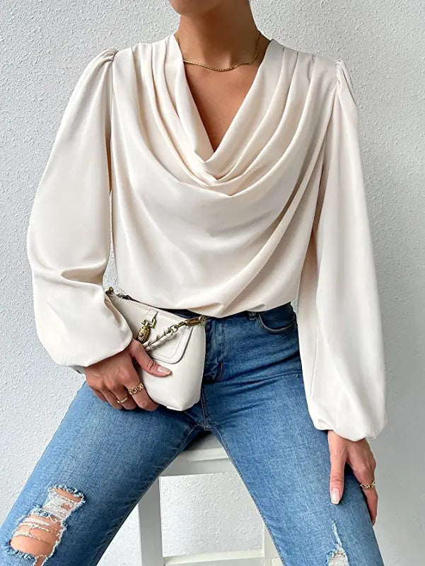 Women's Long Sleeved Shirt Loose Draped V Neck Top T Shirt Women Clothing