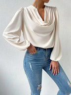 Women's Long Sleeved Shirt Loose Draped V Neck Top T Shirt Women Clothing