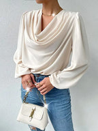 Women's Long Sleeved Shirt Loose Draped V Neck Top T Shirt Women Clothing