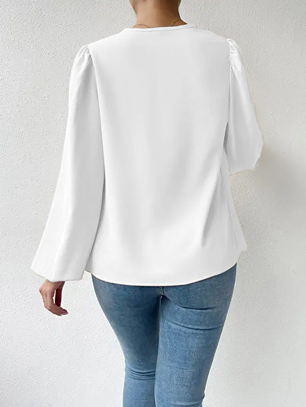 Women's Long Sleeved Shirt Loose Draped V Neck Top T Shirt Women Clothing