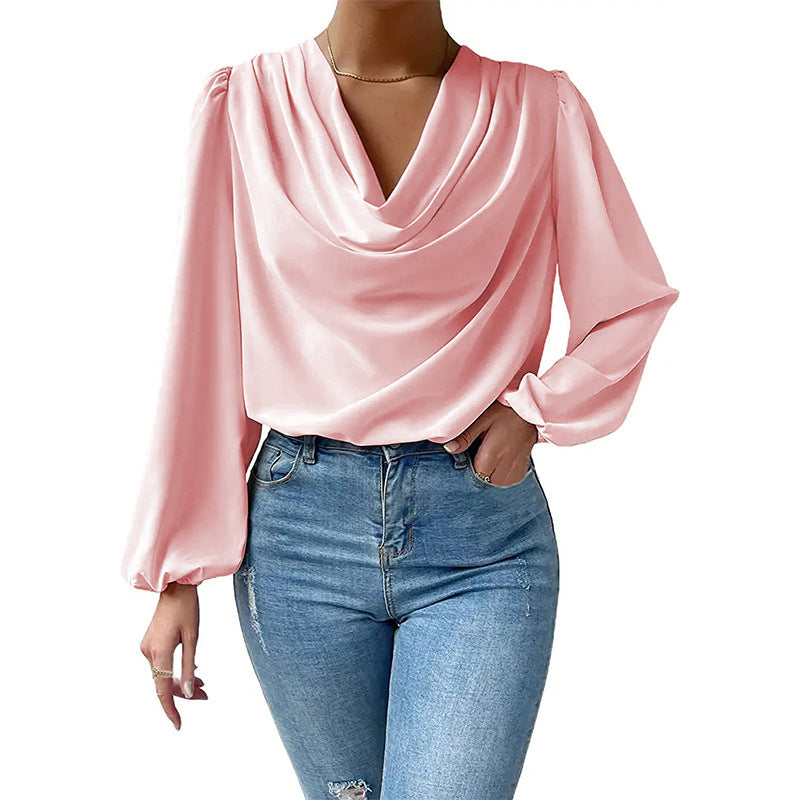 Women's Long Sleeved Shirt Loose Draped V Neck Top T Shirt Women Clothing