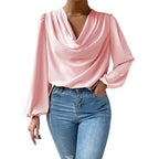 Women's Long Sleeved Shirt Loose Draped V Neck Top T Shirt Women Clothing