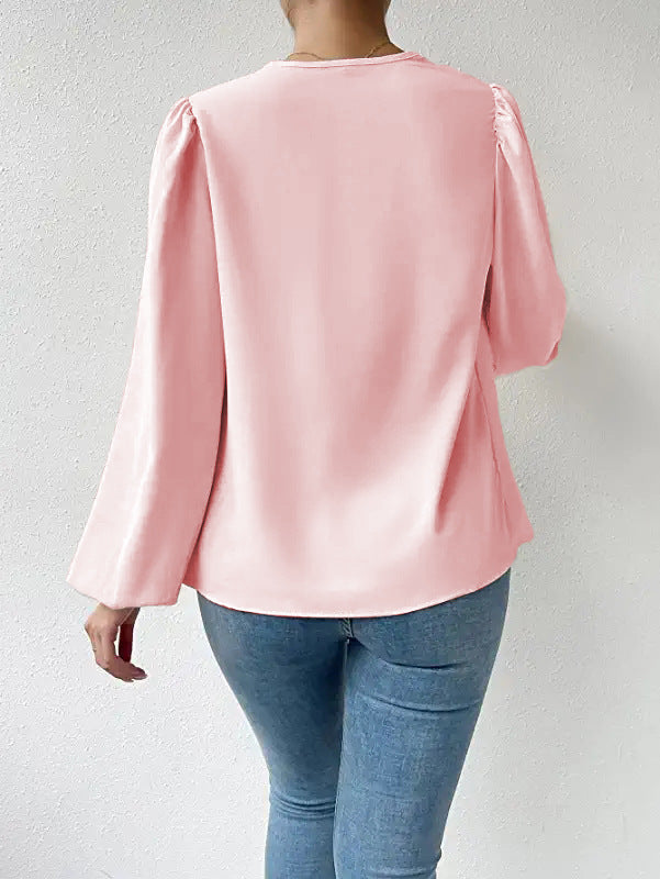 Women's Long Sleeved Shirt Loose Draped V Neck Top T Shirt Women Clothing