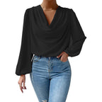 Women's Long Sleeved Shirt Loose Draped V Neck Top T Shirt Women Clothing