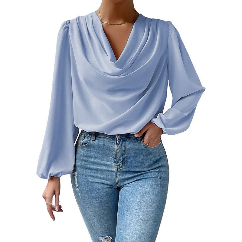 Women's Long Sleeved Shirt Loose Draped V Neck Top T Shirt Women Clothing