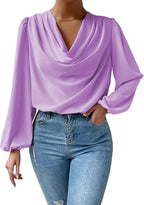 Women's Long Sleeved Shirt Loose Draped V Neck Top T Shirt Women Clothing