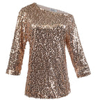 Women's Silver Sequin One-Shoulder Top