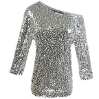Women's Silver Sequin One-Shoulder Top