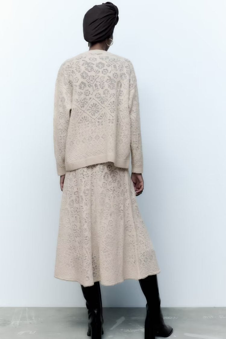 Women's Autumn Age Reducing Jacquard Coordinated Two-Piece Set