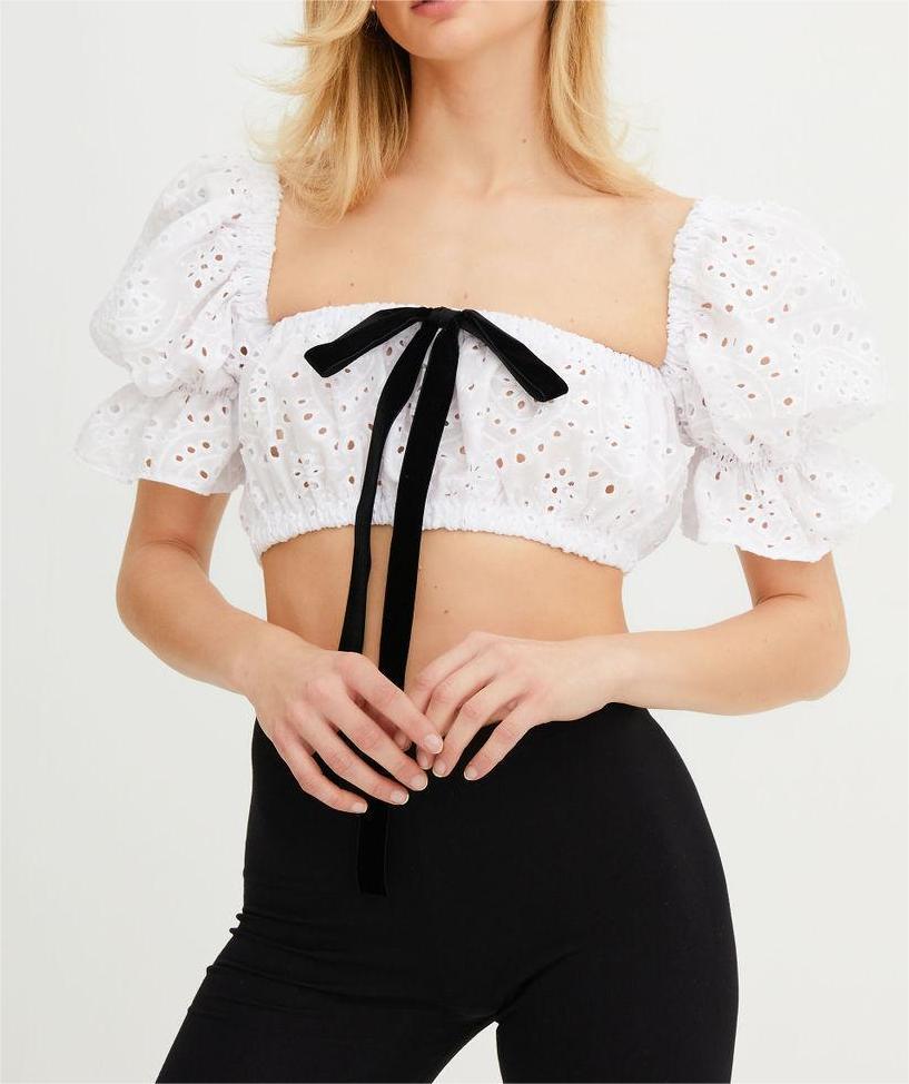 Women's Sexy Crop Lace Jacket Women Summer Bubble Sleeve Square Neck Backless Sweet Pure Desire Shirt