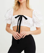 Women's Sexy Crop Lace Jacket Women Summer Bubble Sleeve Square Neck Backless Sweet Pure Desire Shirt