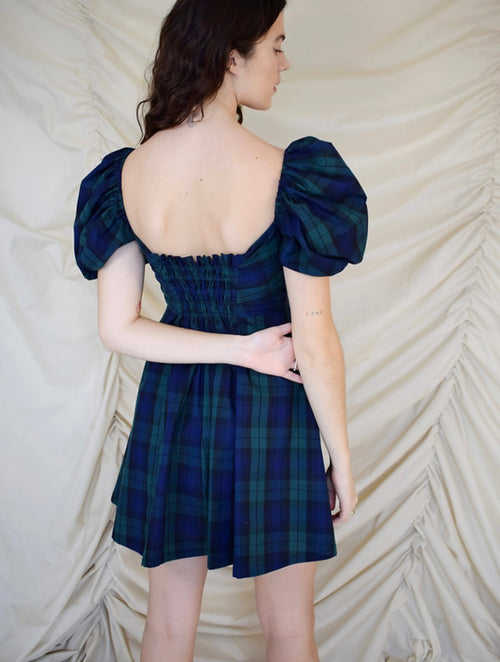 Summer French Plaid Oversleeve Dress Puff Sleeve Dress