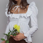 Women's Summer Wind Women Solid Color Long Sleeve Ruffled Shirt