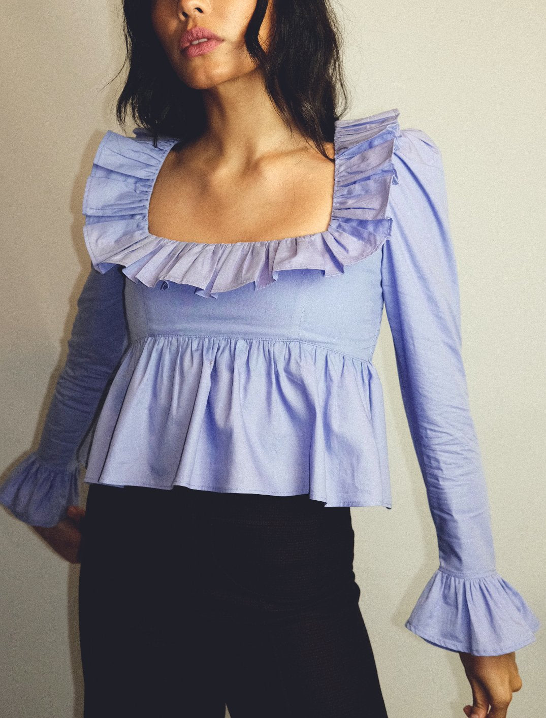Women's Summer Wind Women Solid Color Long Sleeve Ruffled Shirt
