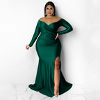 Women's Plus-Size V-Neck Split Maxi Dress