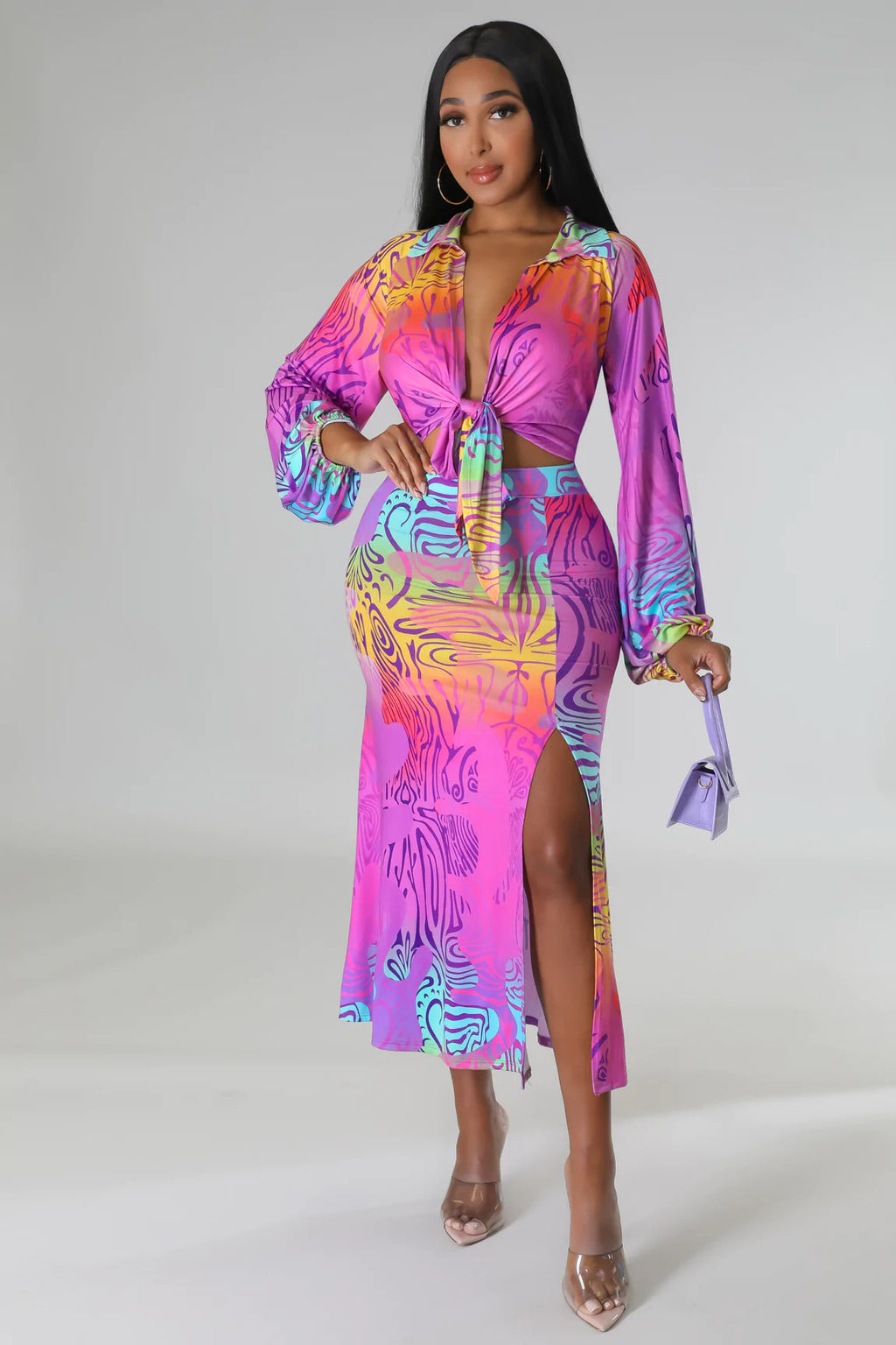 Women's Lace Up Sleeved Coordinated Two-Piece Set