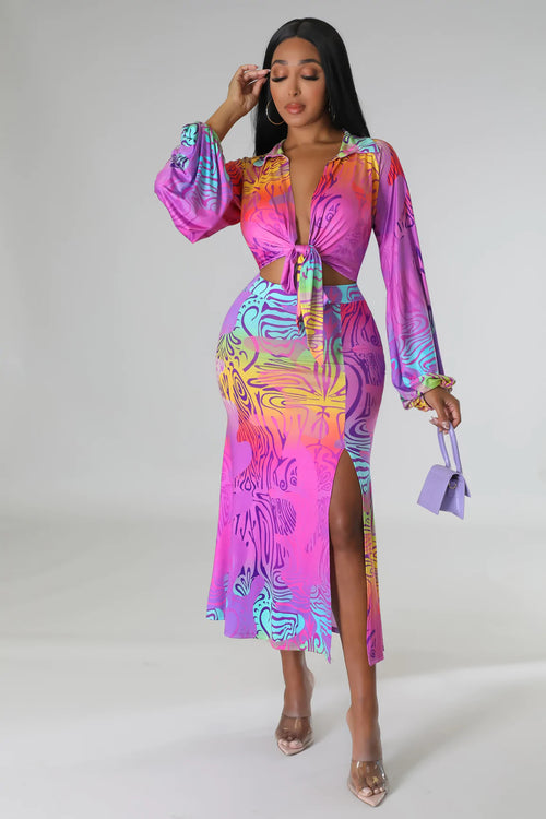 Women's Lace Up Sleeved Coordinated Two-Piece Set