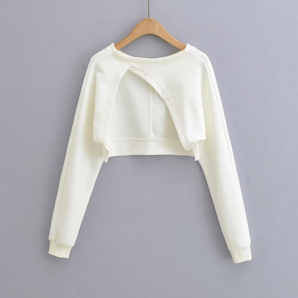Women's Loose Sweater High Waist Short Irregular Asymmetric Blouse