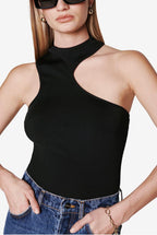 Women's Sexy Irregular Asymmetric Shoulder Digging Solid Color Vest Sexy Women Half Turtleneck Sleeveless Solid Color Top Sling