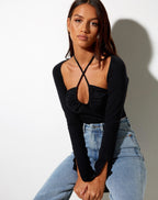 Women's Criss-Cross Halter Long Sleeve Top
