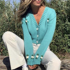 Women's Early Autumn V-Neck Long-Sleeve Buckle Cardigan