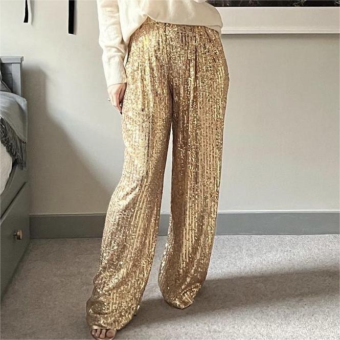 Spring Street Casual Sequined Wide Leg Skirt