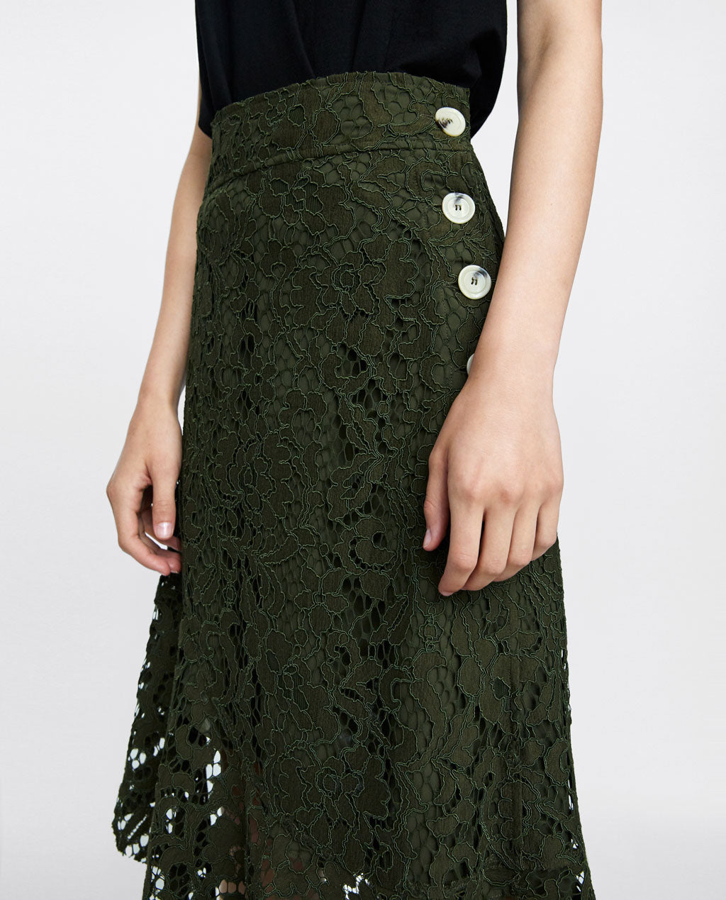 Autumn Green Chiffon Solid Color Asymmetric Office Skirt
