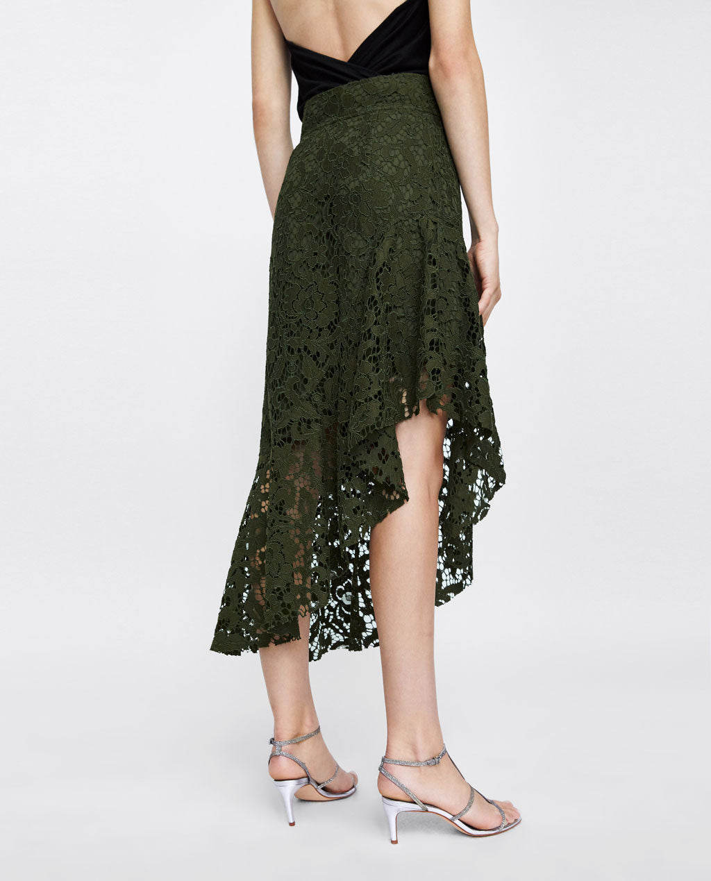 Autumn Green Chiffon Solid Color Asymmetric Office Skirt