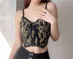 's Irregular Asymmetric Lace Stitching V Neck Sling Vest Bow
