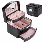 Three-layer jewelry organizer box with mirror