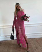 Women's Rhinestone-Embellished Mesh Maxi Dress
