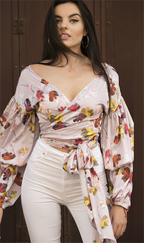 Women's Top Autumn Front Rear Wearable Long Sleeve V Neck Multiple Wear Tied Top