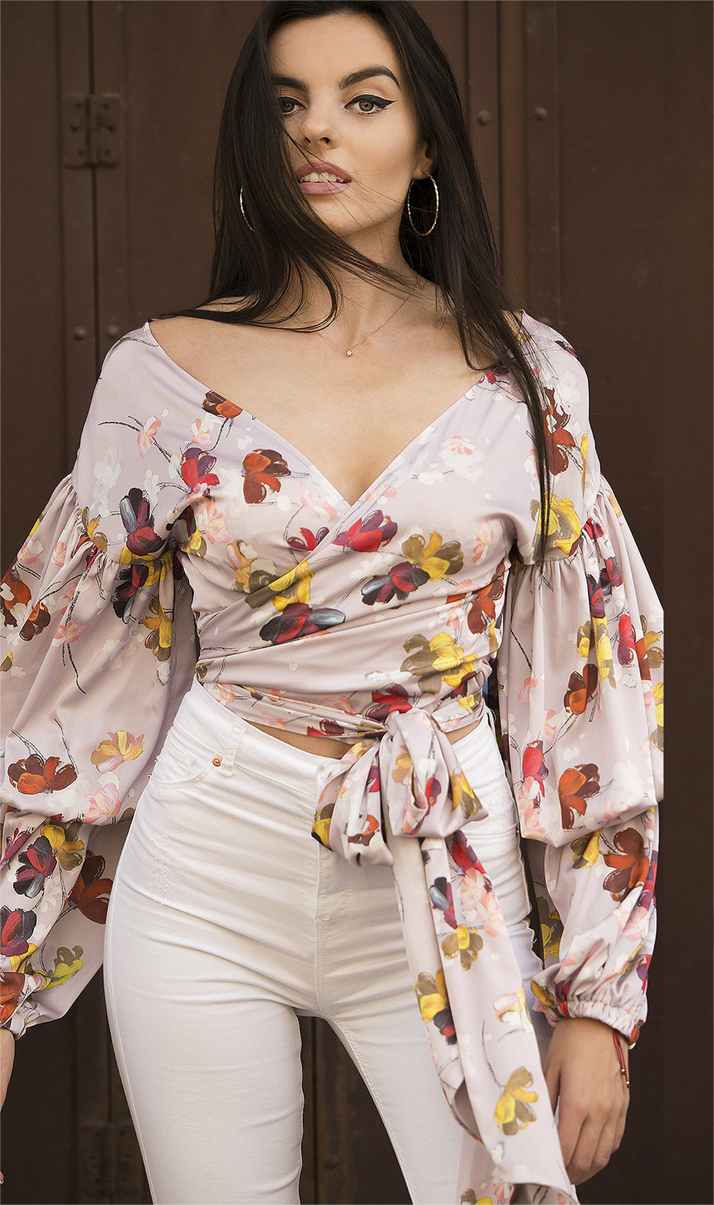 Women's Top Autumn Front Rear Wearable Long Sleeve V Neck Multiple Wear Tied Top