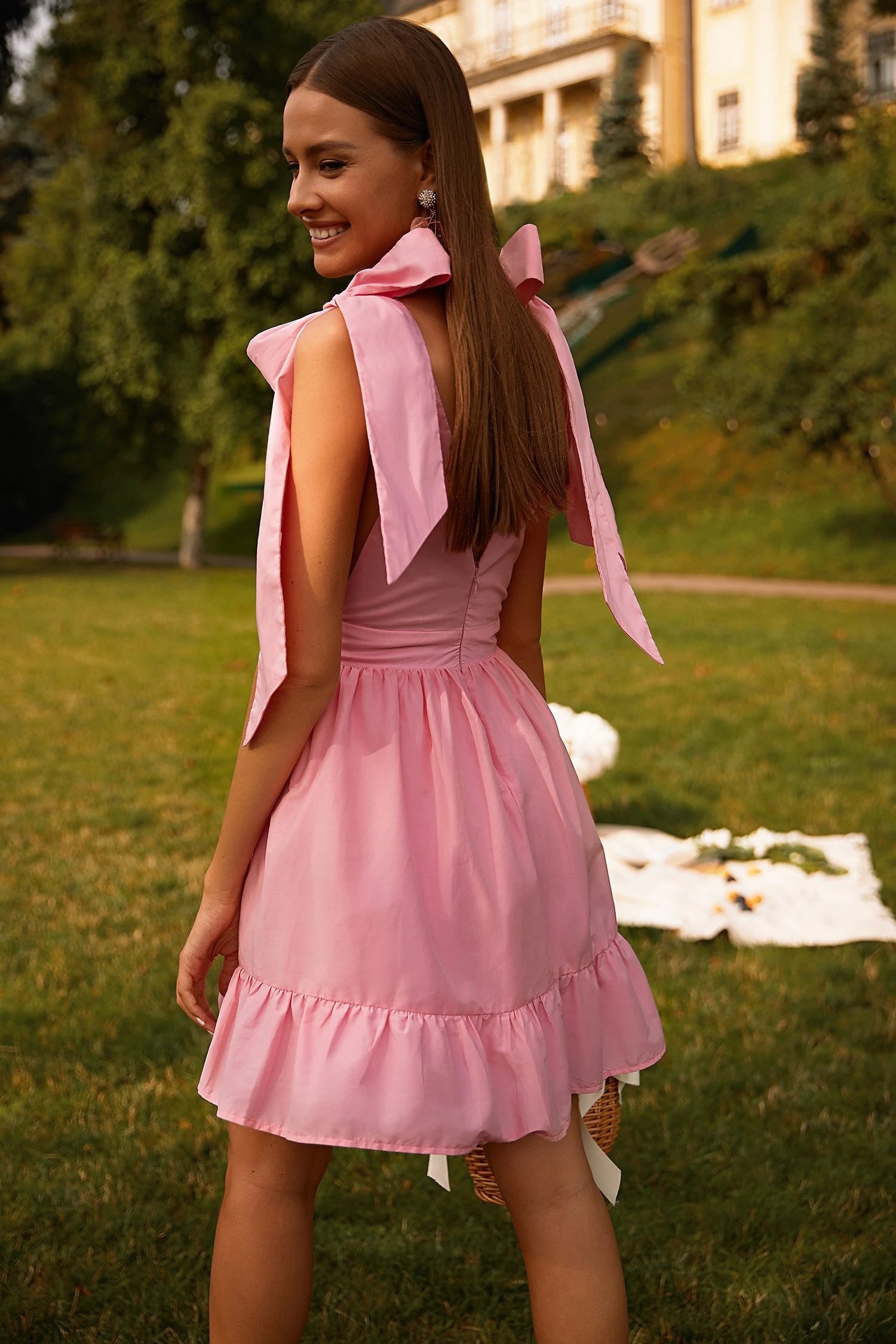 Women's Spring Women Clothing V Neck High Waist Tie Strap Dress Women