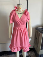 Women's Spring Women Clothing V Neck High Waist Tie Strap Dress Women