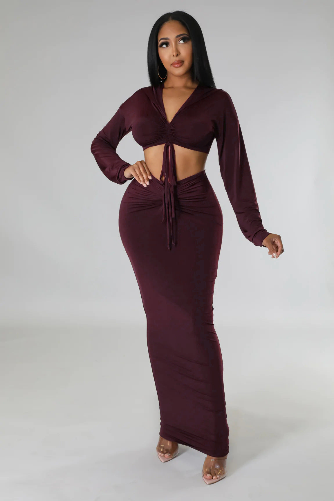 Women's High-Waisted Cropped Top and Skirt Two-Piece Set