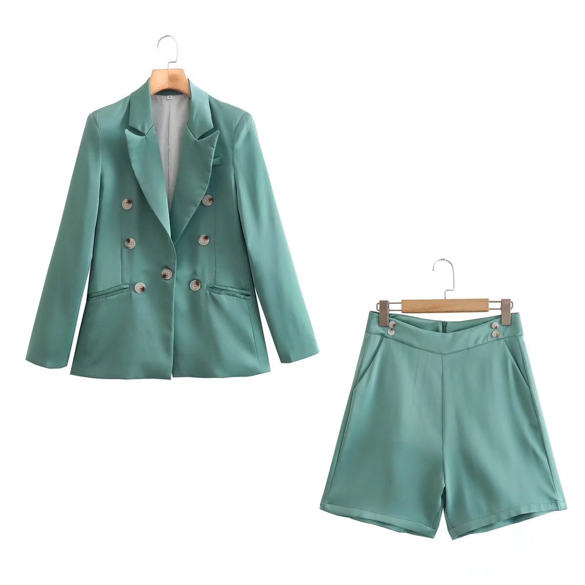 Summer Office Blazer Fastener Decoration High-Waisted Shorts