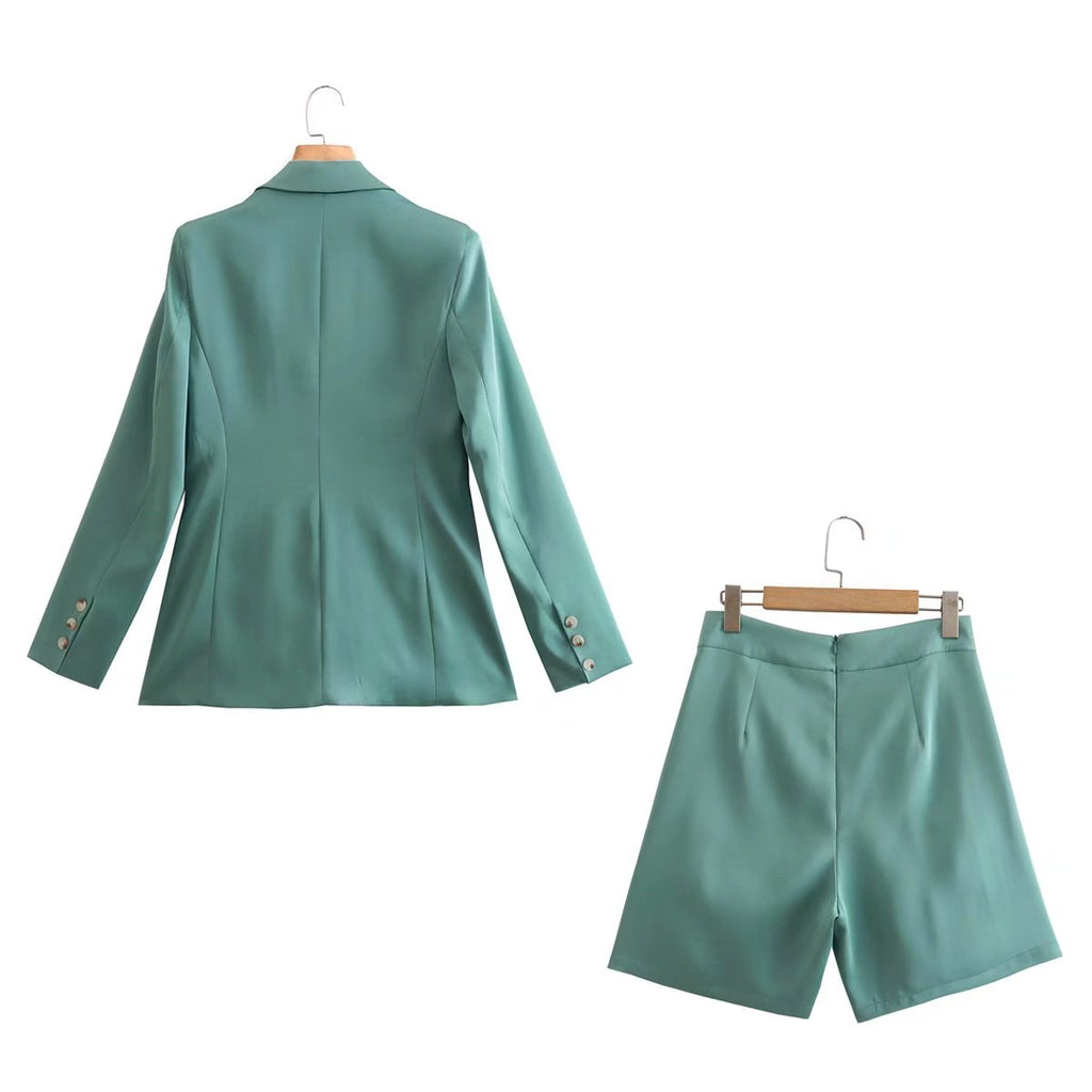 Summer Office Blazer Fastener Decoration High-Waisted Shorts