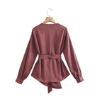 Women's Autumn Elegant V Neck Slim Shirt Waist Controlled Top