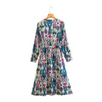 Floral V-Neck Long-Sleeve Midi Dress