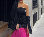 Winter Patchwork Maxi Tube Top Contrast Color Maxi Dress