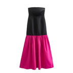 Winter Patchwork Maxi Tube Top Contrast Color Maxi Dress