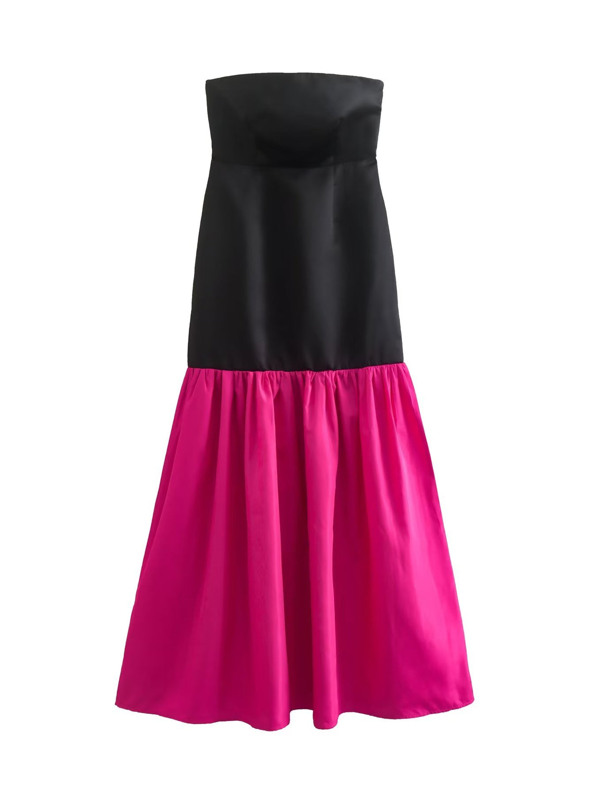 Winter Patchwork Maxi Tube Top Contrast Color Maxi Dress