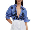 Women's Early Spring Leaf Positioning Printed Shirt Single Breasted Top