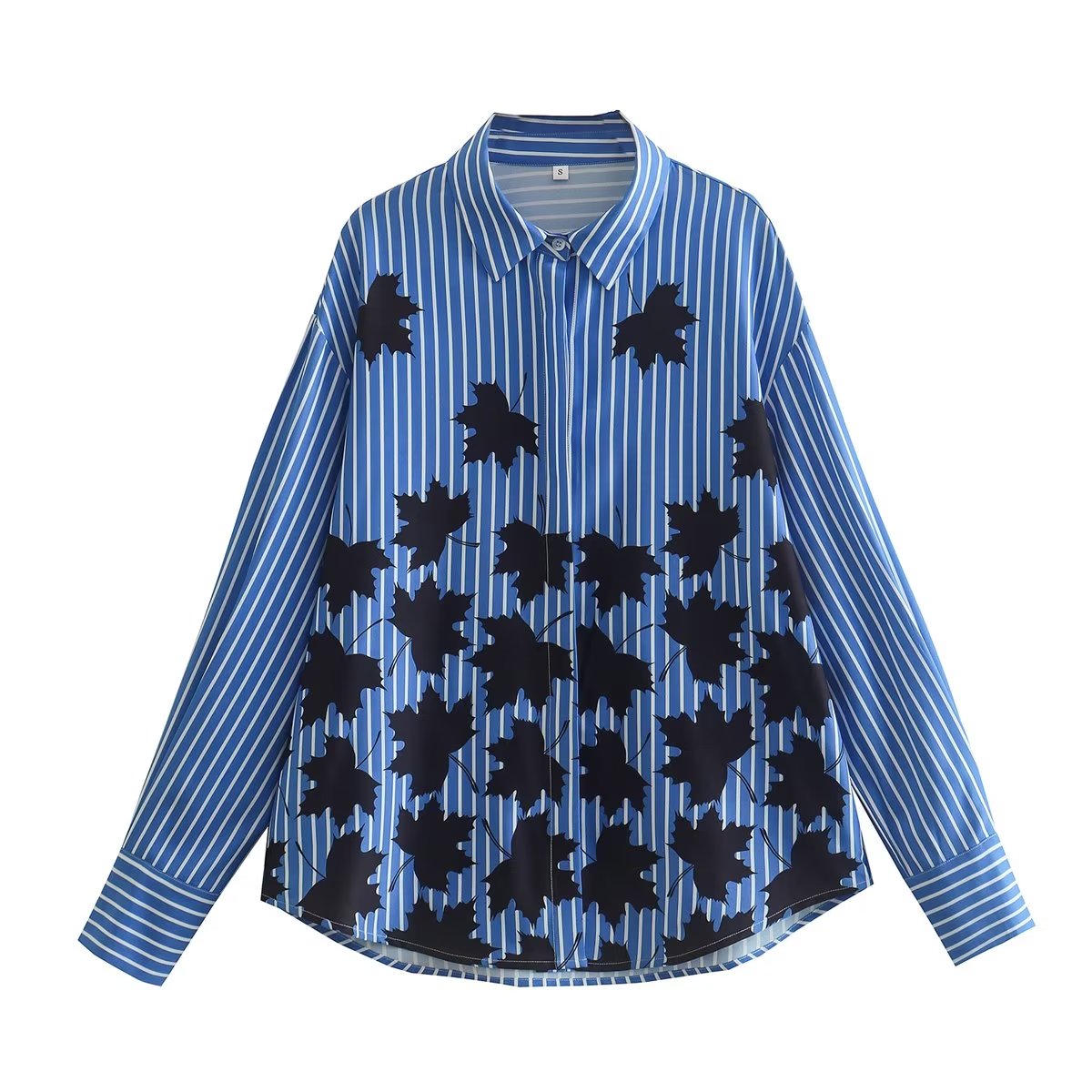 Women's Early Spring Leaf Positioning Printed Shirt Single Breasted Top